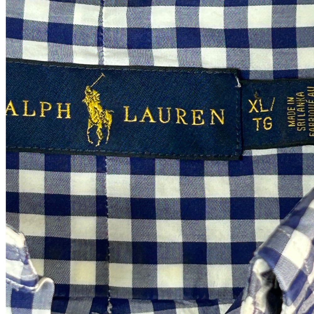 Polo Ralph Lauren Mens XL Button Down Shirt Blue White Gingham Check Pony Cotton - Picture 5 of 8